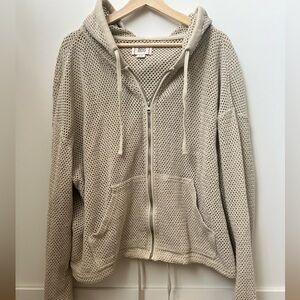BDG Beige Open-Knit Zip Hoodie
